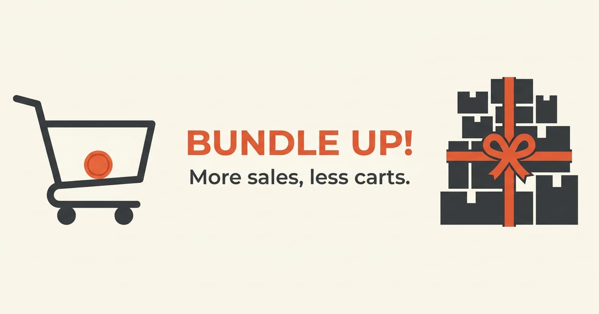 Flat orange and charcoal illustration on a warm cream background, showing sales & conversion icons either side of a short headline