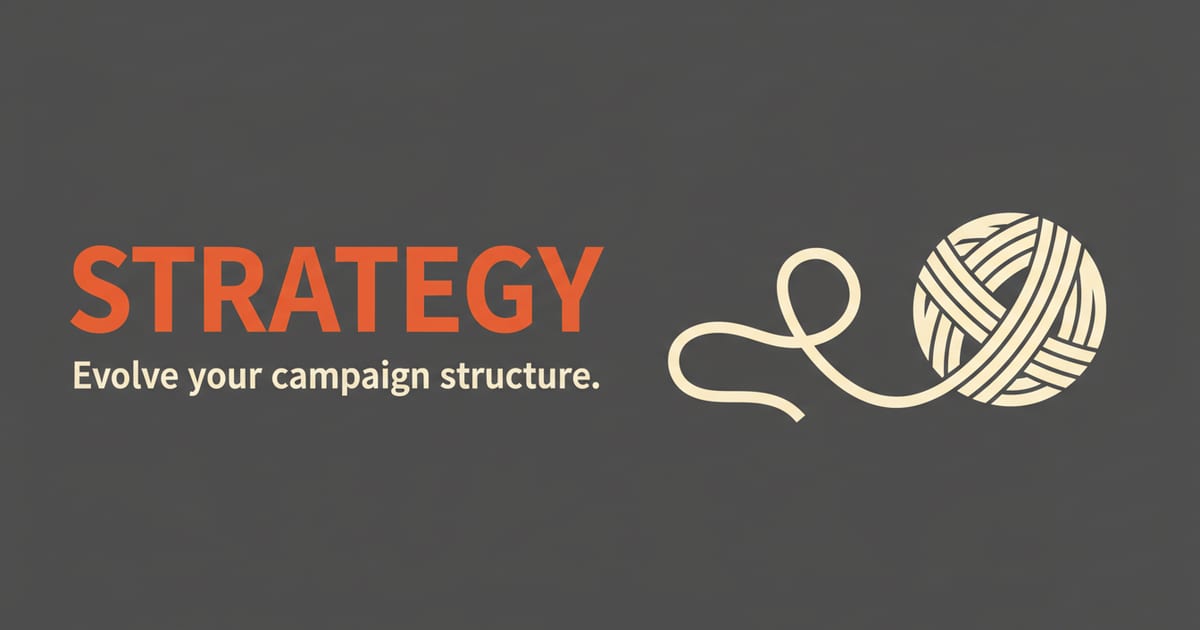 Flat orange and charcoal illustration on a warm cream background, showing marketing & growth icons either side of a short headline