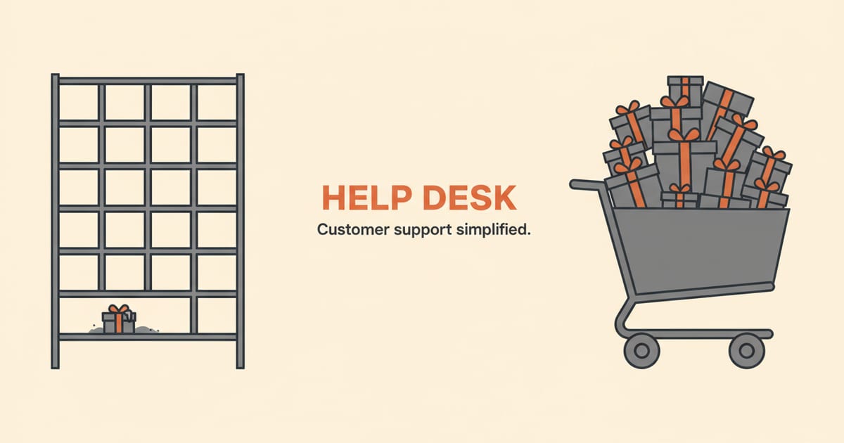 Flat orange and charcoal illustration on a warm cream background, showing apps & tools icons either side of a short headline