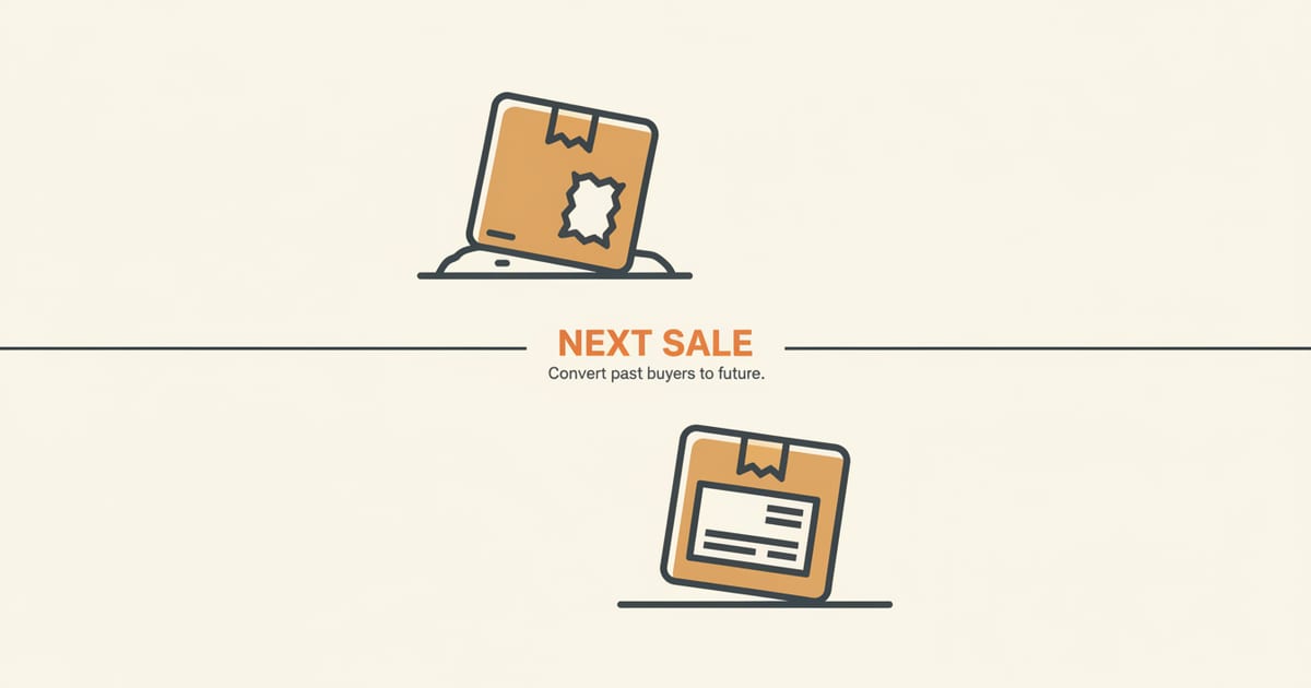 Flat orange and charcoal illustration on a warm cream background, showing marketing & growth icons either side of a short headline