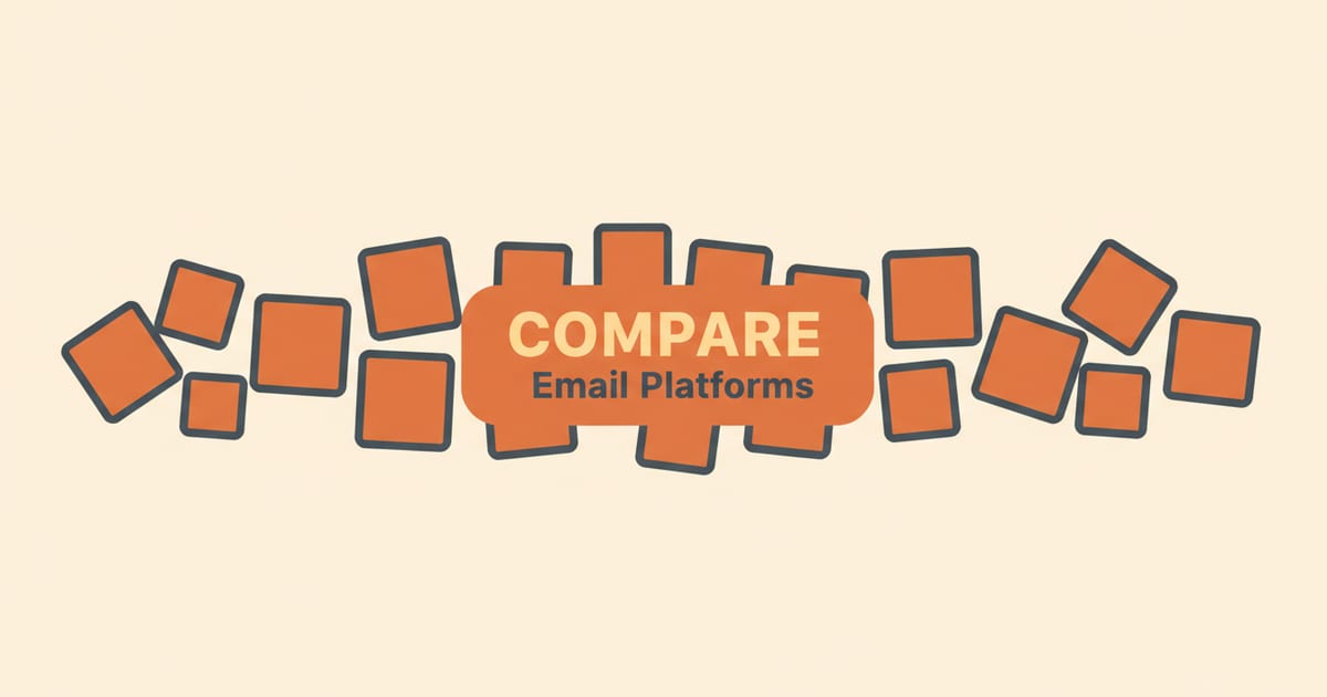 Flat orange and charcoal illustration on a warm cream background, showing marketing & growth icons either side of a short headline