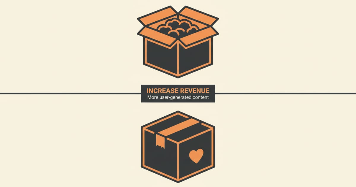 Flat orange and charcoal illustration on a warm cream background, showing marketing & growth icons either side of a short headline