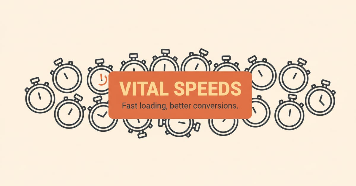 Flat orange and charcoal illustration on a warm cream background, showing marketing & growth icons either side of a short headline