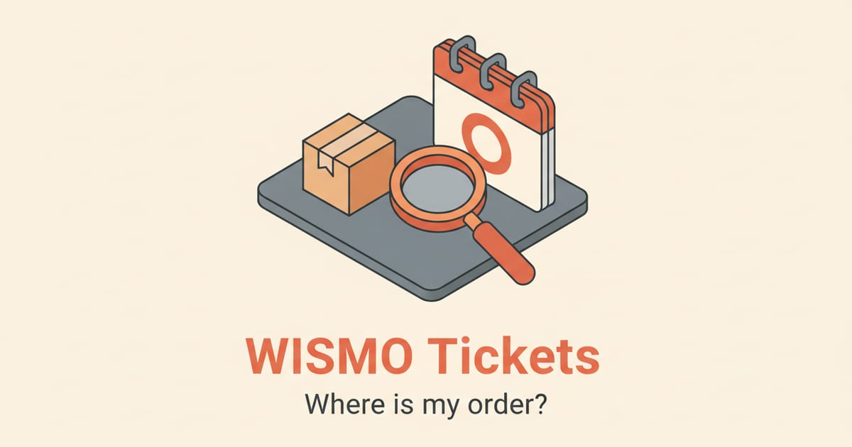Illustration with the word WISMO Tickets set in large orange type on a warm cream background, beside simple ecommerce icons