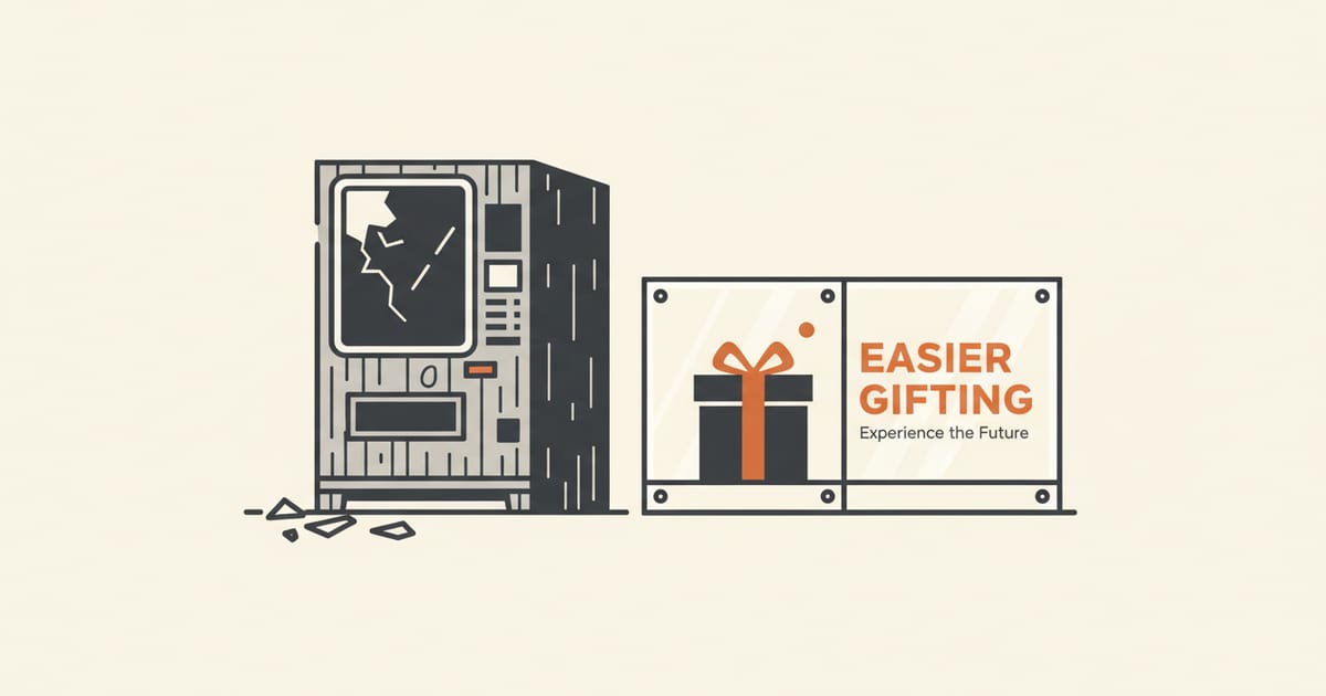 Flat orange and charcoal illustration on a warm cream background, showing sales & conversion icons either side of a short headline